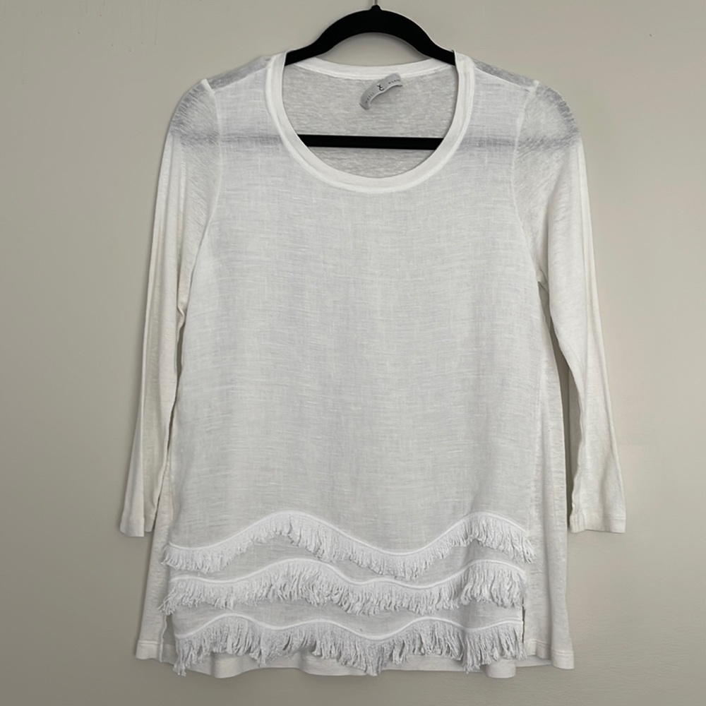 WHYCI Milano Linen Blend 3/4 Sleeves White Top Sz 42